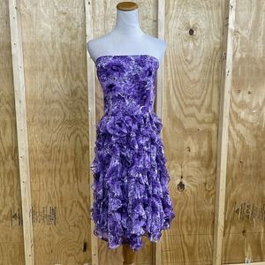 White House Black Market 12 Strapless Dress Floral Ruffle Tiered Cocktail NWT
